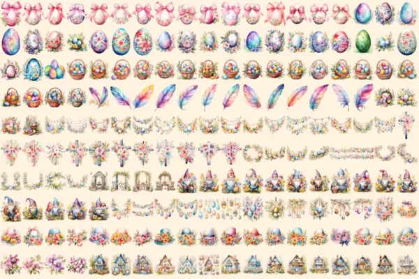 Easter Watercolor Clipart Bundle - 1295+ transparent PNG, Charming easter bunny art, Joyful springtime png, Commercial use,Digital download