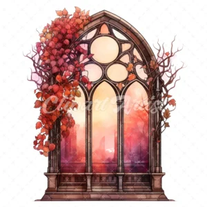 20 High-Quality Autumn Gothic Windows Clipart - Autumn windows digital watercolor JPG instant download for commercial use - Digital download