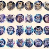 Celestial Owls Watercolor Clipart Bundle - 215+ transparent PNG, Galaxy night images, Mystical fantasy art, Commercial use, Digital download