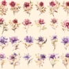 Fantasy Flowers Watercolor Clipart Bundle - 200+ transparent PNG, Whimsical floral images, Nature graphics, Commercial use, Digital download