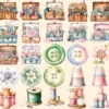 Sewing Watercolor Clipart Bundle - 240+ transparent PNG, Sewing machines illustrations, Sewing kit images, Commercial use, Digital download