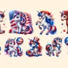 4th of July Unicorns PNG Clipart Collection - 33 PNG, Patriotic unicorn graphics, Festive printables, Commercial use, Digital download