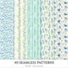 Springtime Planning Seamless Patterns, Cute spring JPEG, Spring reading pattern, Meadow flowers repeating pattern, Digital scrapbook paper