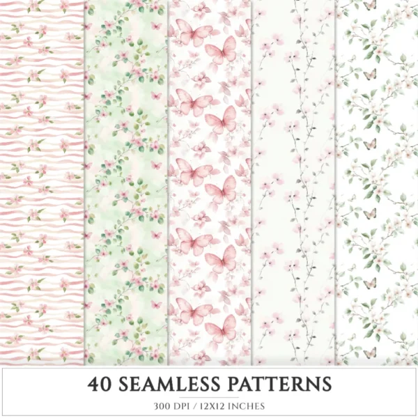 Spring Planner Seamless Patterns, Springtime Floral JPEG, Floral seamless pattern, Spring blossom repeating pattern, Digital scrapbook paper