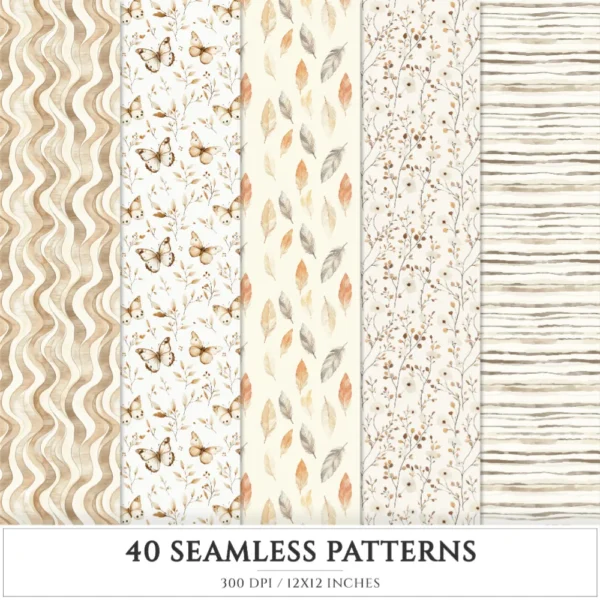 Old Cottage Seamless Patterns, Cottage flowers JPEG, Cottagecore seamless pattern, Floral rustic repeating pattern, Digital scrapbook paper