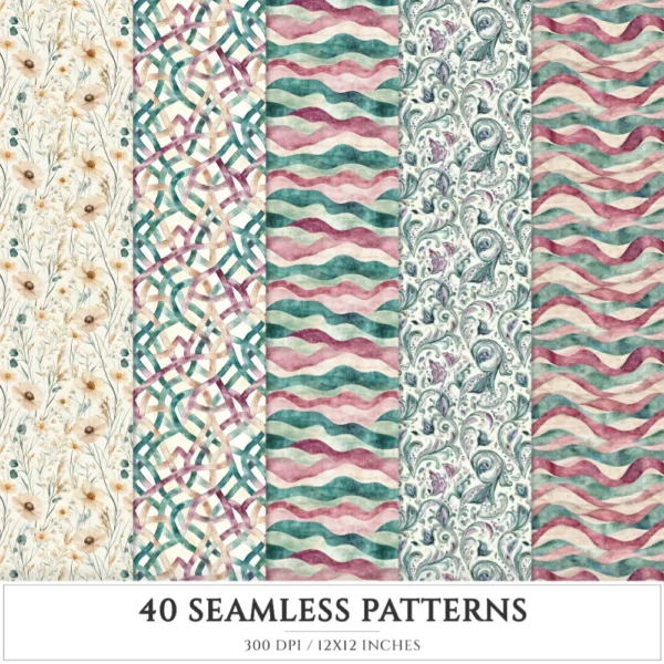 Moroccan Escape Seamless Patterns, Middle eastern JPEG, Floral pattern, Pampas, Moroccan tiles repeating pattern, Digital scrapbook paper