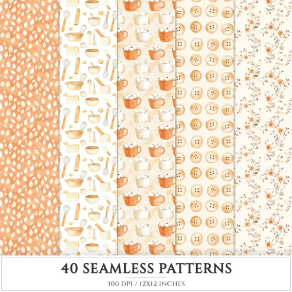 Autumn Planner Seamless Patterns, Cozy autumn JPEG, Maple leaves pattern, Acorns, Plaid, Pumpkins repeating pattern, Digital scrapbook paper