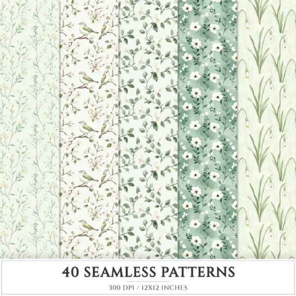 Spring Notions Seamless Patterns, Floral season JPEG, Cute springtime pattern, Meadow flowers repeating pattern, Digital scrapbook paper