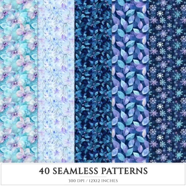 Aurora Aesthetics Seamless Patterns, Northern Lights JPEG, Snowflake pattern, Winter, Polar Night repeating pattern, Digital scrapbook paper