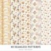 September End Seamless Patterns, Cozy autumn JPEG, Maple and pumpkin pattern, Plaid, Knitted cozy repeating pattern, Digital scrapbook paper
