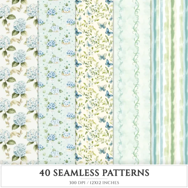 Spring Blossom Seamless Patterns, Meadow flowers JPEG, Spring floral seamless pattern, Hydrangea repeating pattern, Digital scrapbook paper