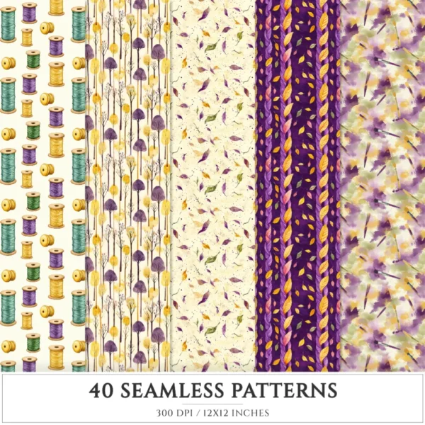 Autumn Notions Seamless Patterns, Artistic autumn JPEG, Pumpkin pattern, Floral, Autumn leaves repeating pattern, Digital scrapbook paper