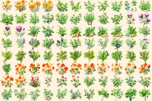 Herbs Watercolor Clipart Bundle - 575+ transparent PNG, Herbal plant graphics, Medicinal culinary images, Commercial use, Digital download