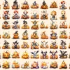 Little Monsters Watercolor Clipart Bundle - 500+ transparent PNG, Eerie graphics, Cute halloween creatures, Commercial use, Digital download