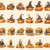 Pumpkin Watercolor Clipart Bundle - 205+ transparent PNG, Autumn pumpkin illustrations, Halloween art png, Commercial use, Digital download