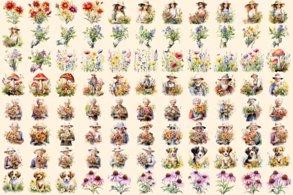 Wildflowers Watercolor Clipart Bundle - 604+ transparent PNG, Blooming wildflower graphics, Spring nature, Commercial use, Digital download