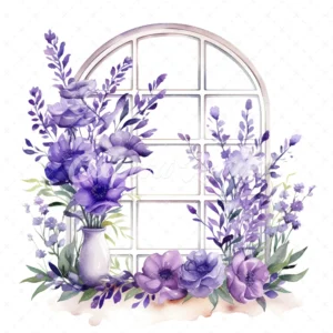 20 High-Quality Purple Floral Windows Clipart - Purple windows digital watercolor JPG instant download for commercial use - Digital download