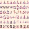 Pink & Silver Christmas Watercolor Clipart Bundle - 503+ transparent PNG, Xmas winter images, Festive png, Commercial use, Digital download