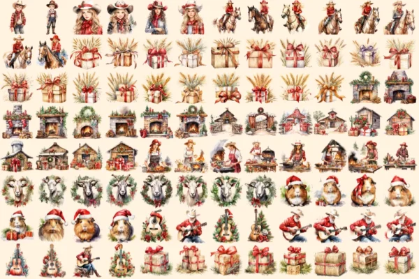 Christmas Ranch Clipart Bundle - 660+ transparent PNG, Holiday farm graphics, Festive christmas ranch art, Commercial use, Digital download