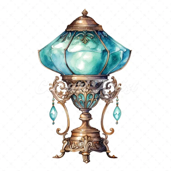 20 High-Quality Victorian Antique Lamps Clipart - Antique lamp digital watercolor JPG instant download for commercial use - Digital download