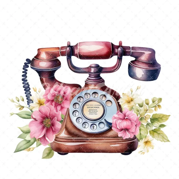 20 High-Quality Antique Floral Telephones Clipart - Telephone digital watercolor JPG instant download for commercial use - Digital download
