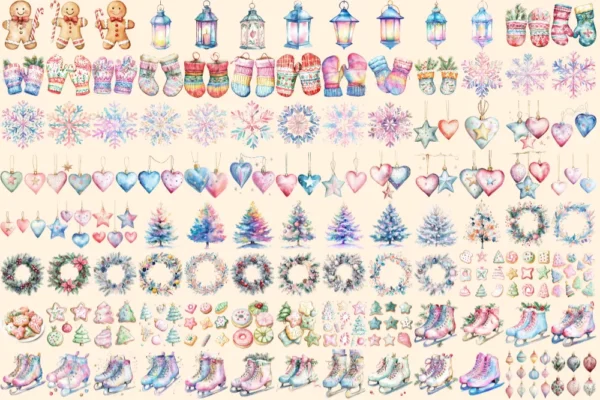Merry and Bright Watercolor Clipart Bundle - 702+ transparent PNG, Christmas png, Joyful holiday graphics, Commercial use, Digital download