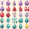 Fairy Crystals Watercolor Clipart Bundle - 220+ transparent PNG, Enchanting fairy images, Cute storybook, Commercial use, Digital download
