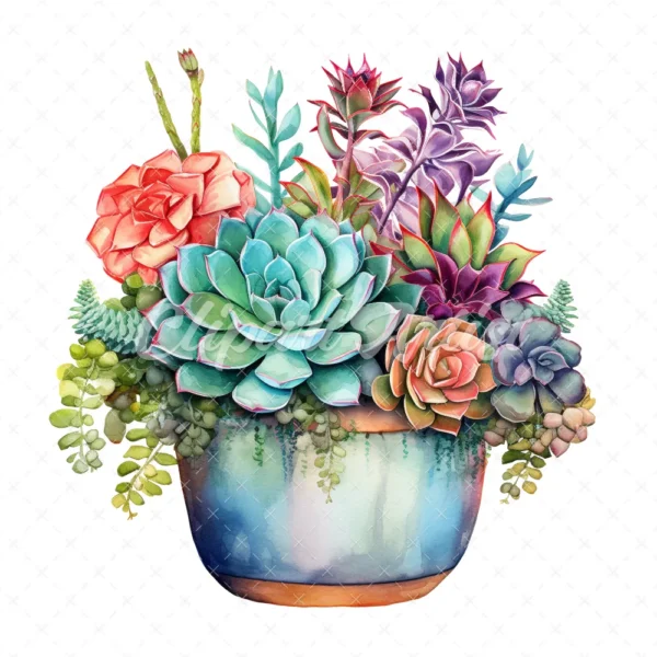 19 High-Quality Boho Succulent Pot Clipart - Succulent pot digital watercolor JPG instant download for commercial use - Digital download