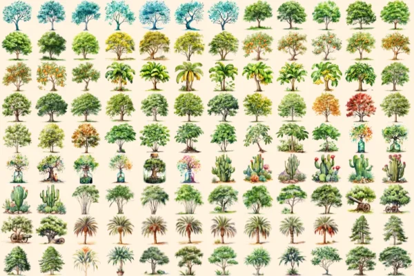 Trees Watercolor Clipart Bundle - 738+ transparent PNG, Scenic tree and landscape graphics, Green nature, Commercial use, Digital download