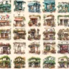Cafes Watercolor Clipart Bundle - 220+ transparent PNG, Charming coffee shop graphics, Delightful bistro art,Commercial use,Digital download