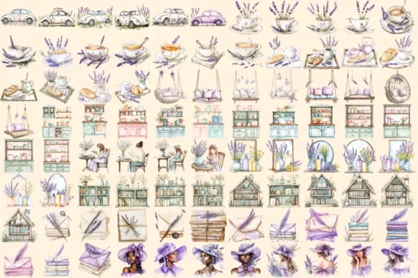 Wildflower Novel Watercolor Clipart Bundle - 595+ transparent PNG, Rustic book graphics, Storybook images, Commercial use, Digital download