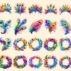 Rainbow Peacocks Watercolor Clipart Bundle - 175+ transparent PNG, Vibrant bird png, Colorful feathered art, Commercial use,Digital download