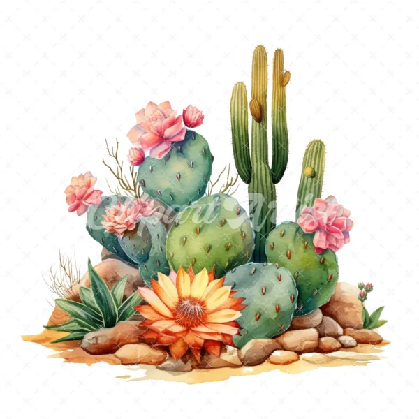 20 High-Quality Desert Cacti Clipart - Desert cacti digital watercolor JPG instant download for commercial use - Digital download