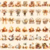 Rustic Autumn Watercolor Clipart Bundle - 460+ transparent PNG, Warm seasonal graphics, Harvest decor art, Commercial use, Digital download