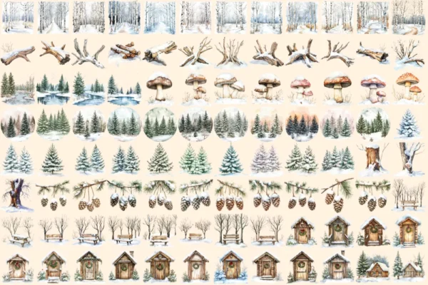 Winter Woodland Watercolor Clipart Bundle - 655+ transparent PNG, Winter animal graphics, Cute winter images,Commercial use,Digital download