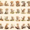 Cheetah Watercolor Clipart Bundle - 211+ transparent PNG, Safari cheetah graphics, Wild savanna images, Commercial use, Digital download