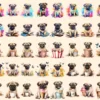 Pugs Watercolor Clipart Bundle - 345+ transparent PNG, Charming pug illustrations, Playful puppy graphics, Commercial use, Digital download