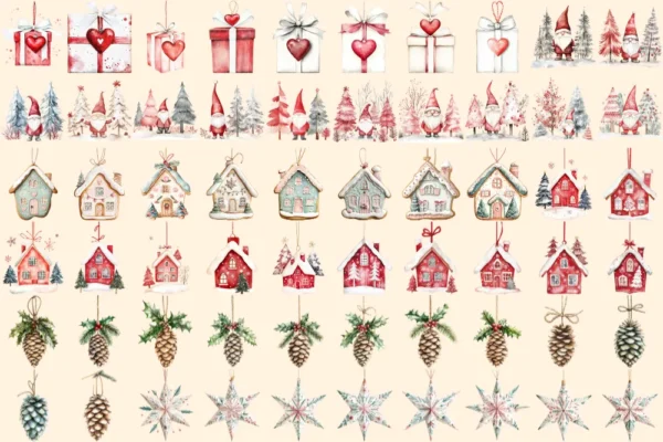 Scandinavian Christmas Watercolor Clipart Bundle - 415+ transparent PNG, Nordic festive art, holiday images, Commercial use,Digital download