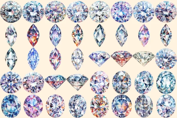 Diamonds Watercolor Clipart Bundle - 270+ transparent PNG, Elegant gem graphics, Sparkling jewel images, Commercial use, Digital download