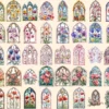 Floral Church Windows Watercolor Clipart Bundle - 340+ transparent PNG, Sacred graphics, Floral glass art, Commercial use, Digital download