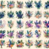 Peacock Bouquets Watercolor Clipart Bundle - 255+ transparent PNG, Elegant floral graphics, Vibrant images, Commercial use, Digital download