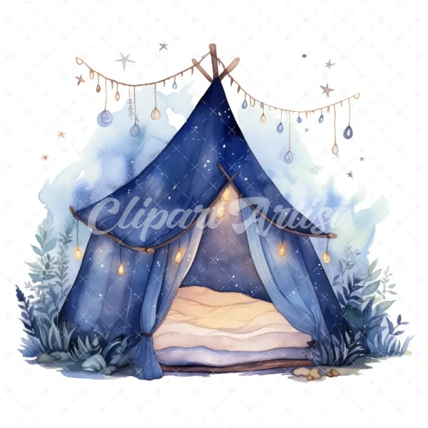 20 High-Quality Night Lighting Tents Clipart - Lighting tents digital watercolor JPG instant download for commercial use - Digital download