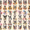 Boston Terriers Watercolor Clipart Bundle - 345+ transparent PNG, Boston puppy illustrations, Cute dog png, Commercial use, Digital download