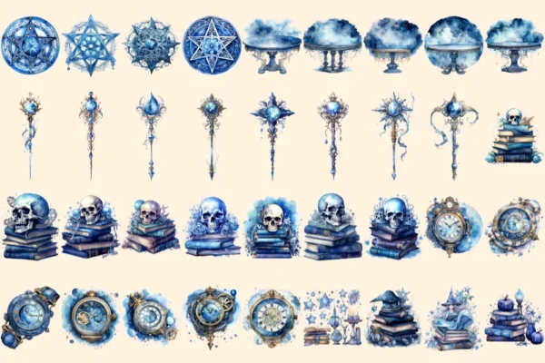 Celestial Witches Watercolor Clipart Bundle - 245+ transparent PNG, Enchanting graphics, Fantasy images, Commercial use, Digital download