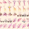 Pink Safari Watercolor Clipart Bundle - 290+ transparent PNG, Delicate nature graphics, Pink wildlife art, Commercial use, Digital download