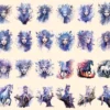 Nightforest Fairies Watercolor Clipart Bundle - 197+ transparent PNG, Magical illustrations, Fantasy images, Commercial use,Digital download