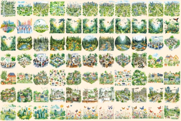 Earth Day Watercolor Clipart Bundle - 503+ transparent PNG, Eco-Friendly graphics, Planet care png images, Commercial use, Digital download