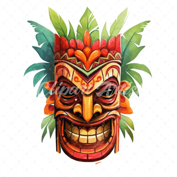 20 High-Quality Tiki Mask Clipart - Tiki mask digital watercolor JPG instant download for commercial use - Digital download