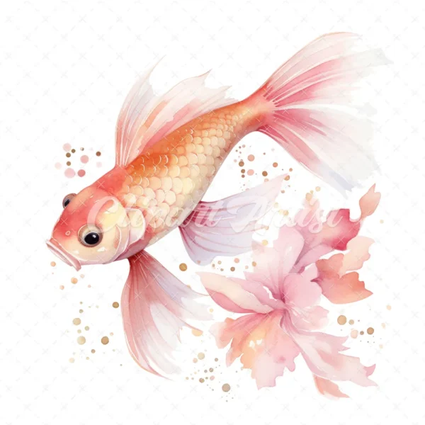 20 High-Quality Baby Pink Koi Fish Clipart - Koi fish digital watercolor JPG instant download for commercial use - Digital download