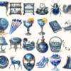 Celestial Elf Watercolor Clipart Set - 215+ transparent PNG, Magical nightscape graphics, Cosmic stars art, Commercial use, Digital download